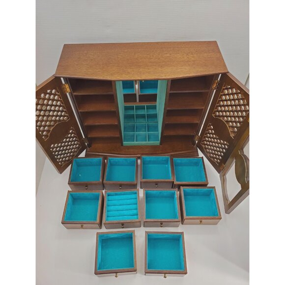Large Vintage Gunther Mele 1970's wooden jewelry box. Jewellery with drawers. - Picture 9 of 10